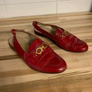 Ferragamo Shoes red slip on loafer leather